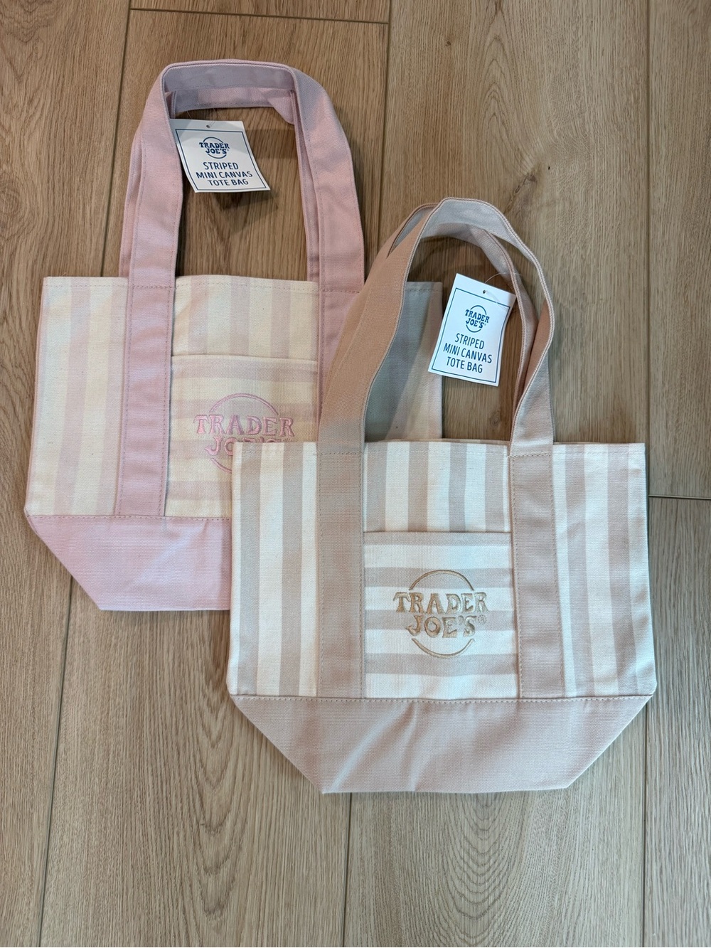 Set of Trader Joe’s striped mini totes NWT - beige and pink